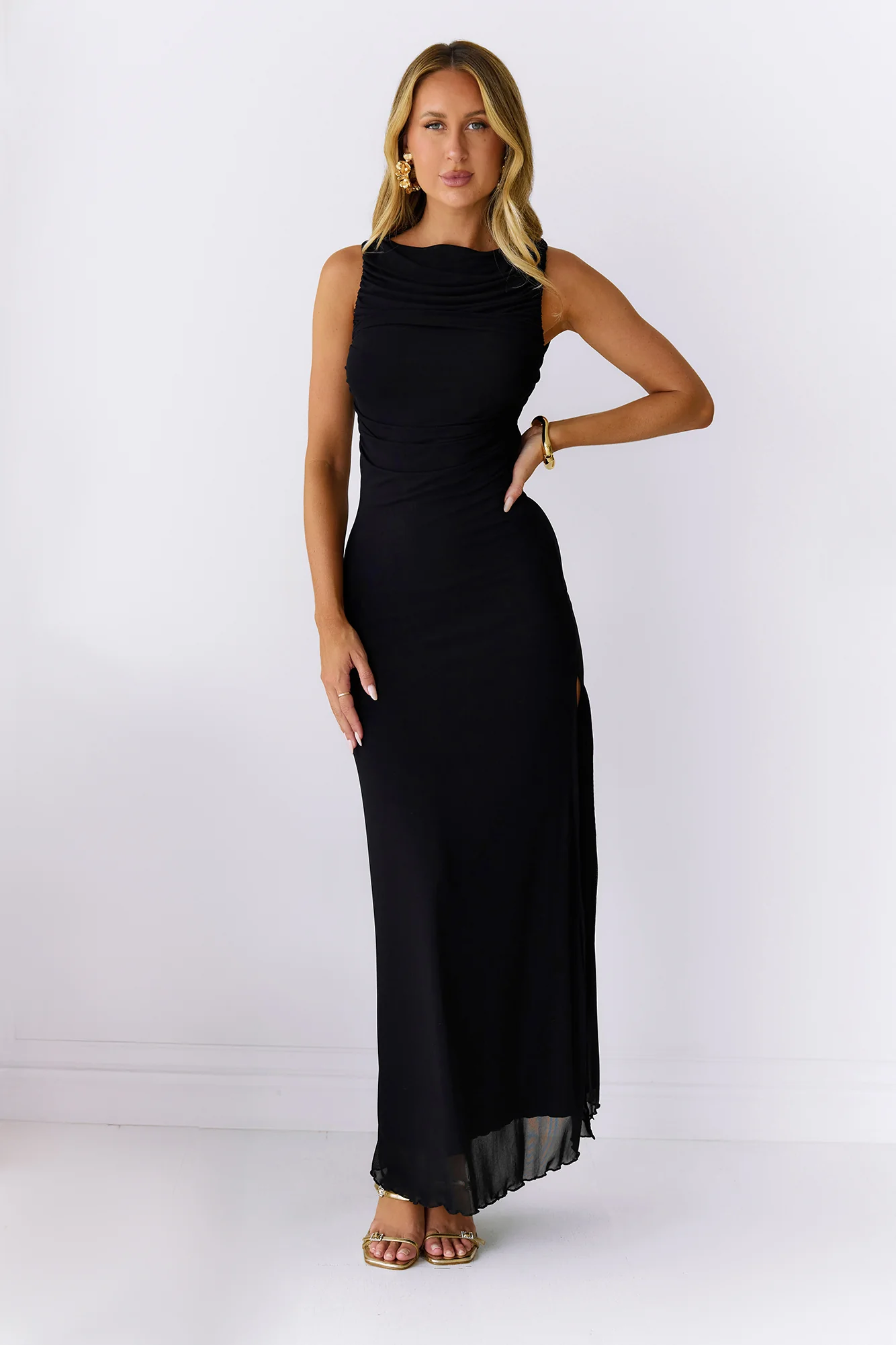 Secret Of The Sun Mesh Maxi Dress Black