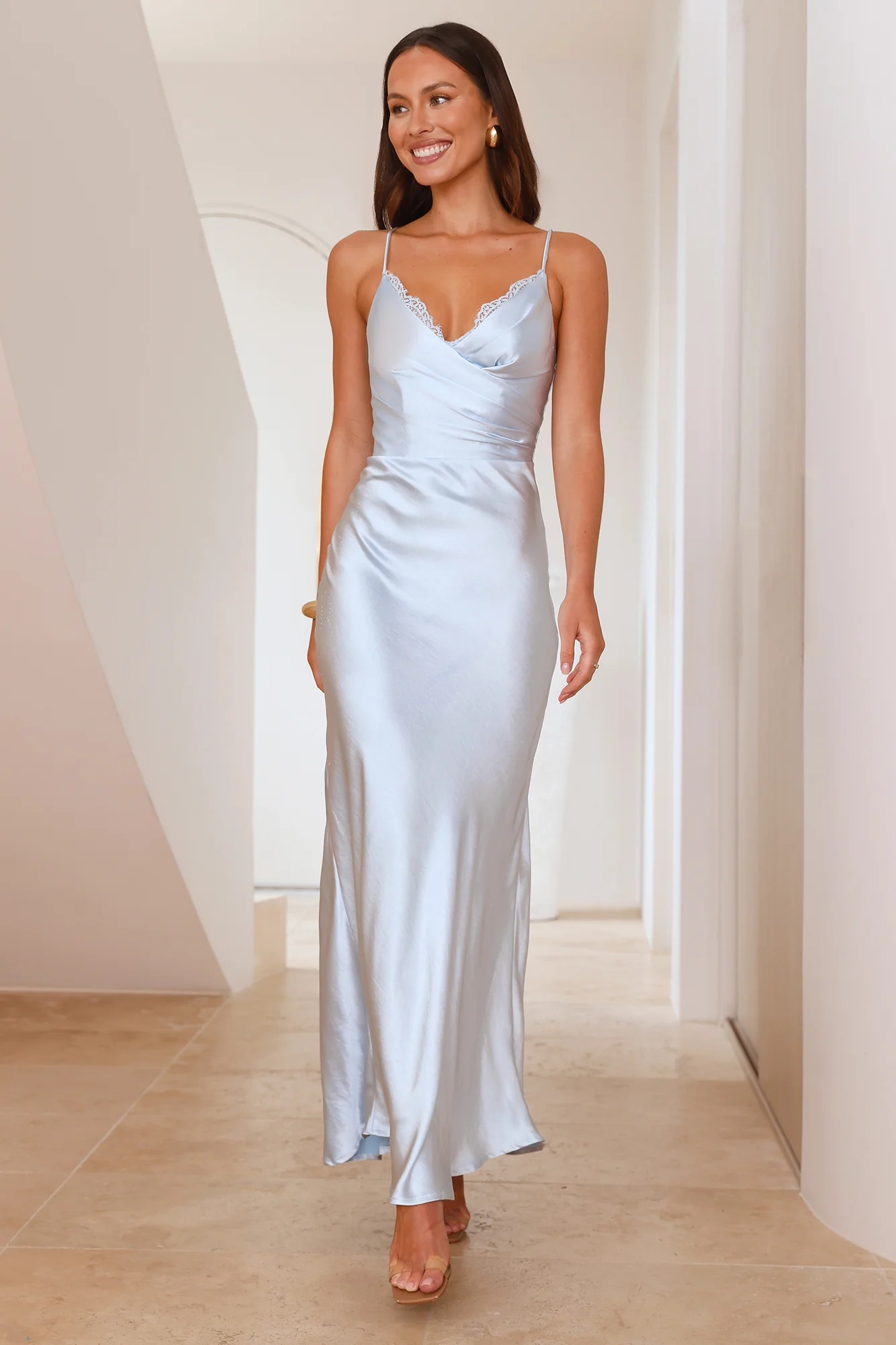 Society Soiree Satin Maxi Dress Blue