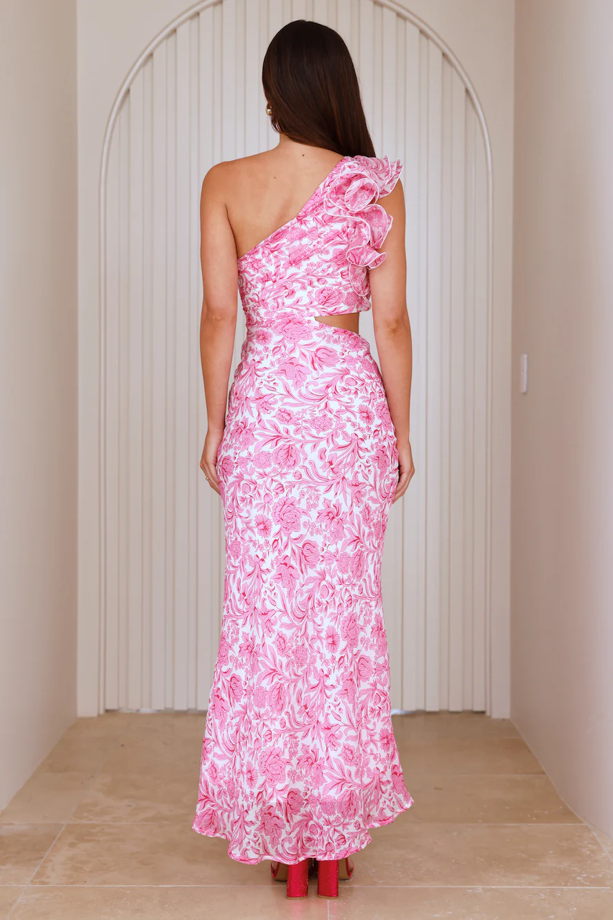 Uplifted One Shoulder Maxi Dress Pink