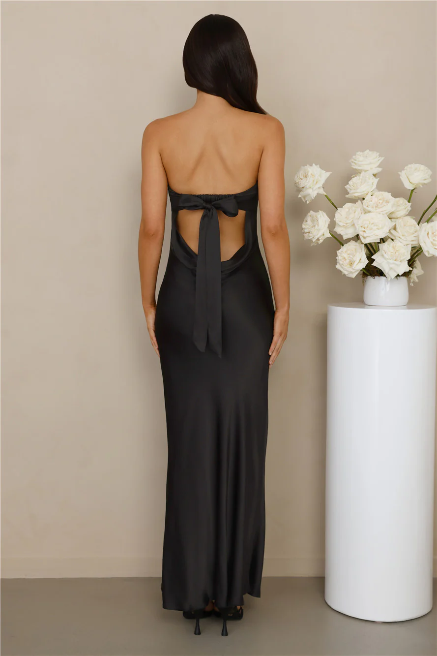 The Felicity Strapless Satin Maxi Dress Black