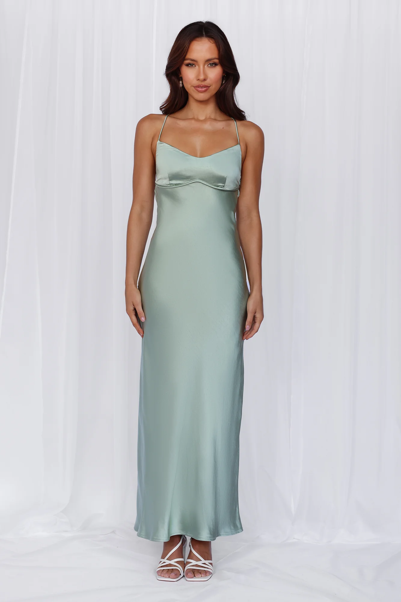The Samara Satin Maxi Dress Sage