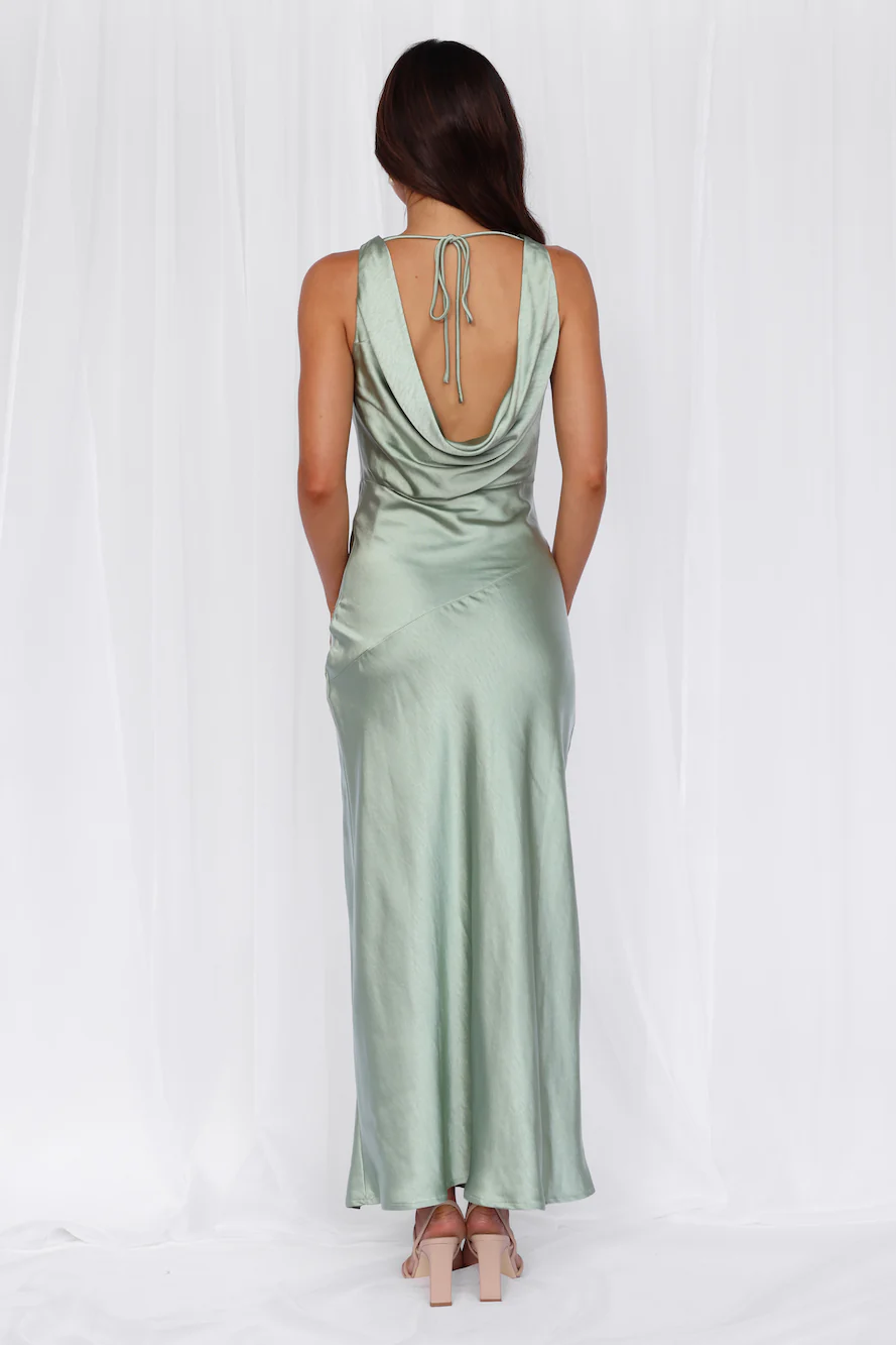 The Loretta Cowl Satin Maxi Dress Sage