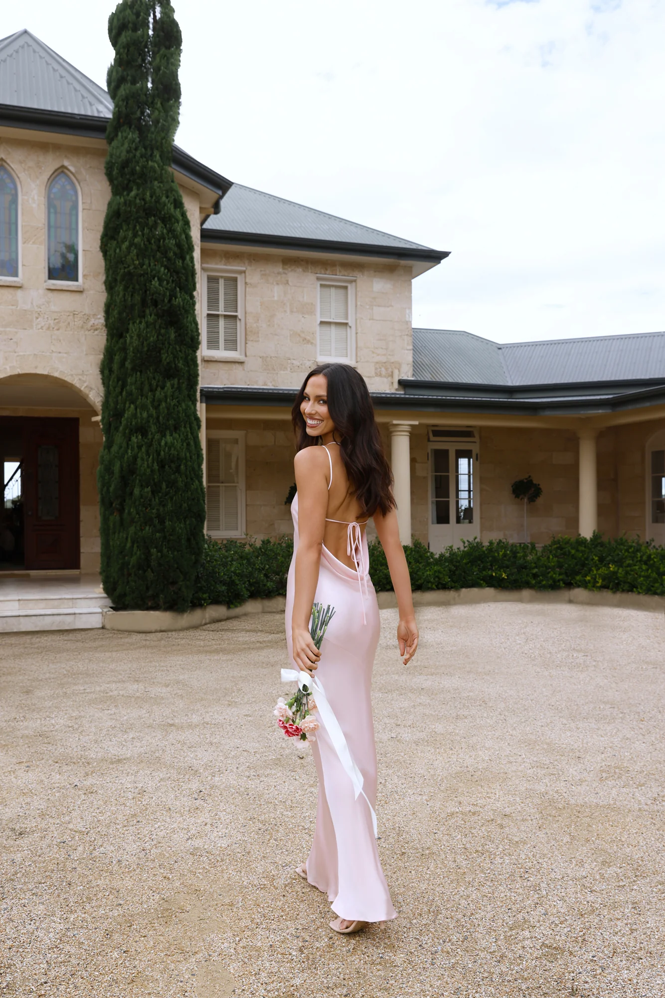 The Evangeline One Shoulder Satin Maxi Dress Pink