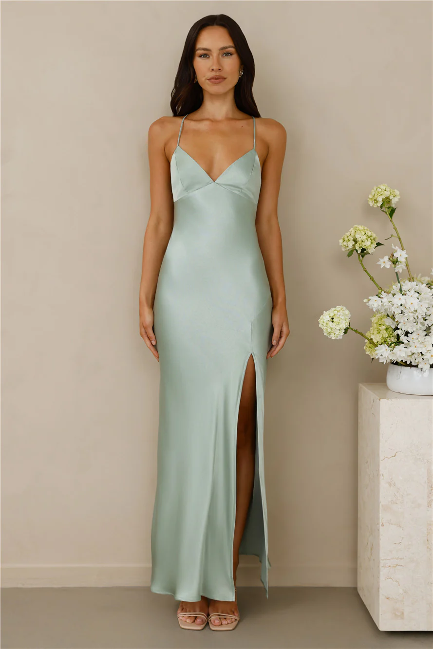 The Sophia Satin Maxi Dress Sage