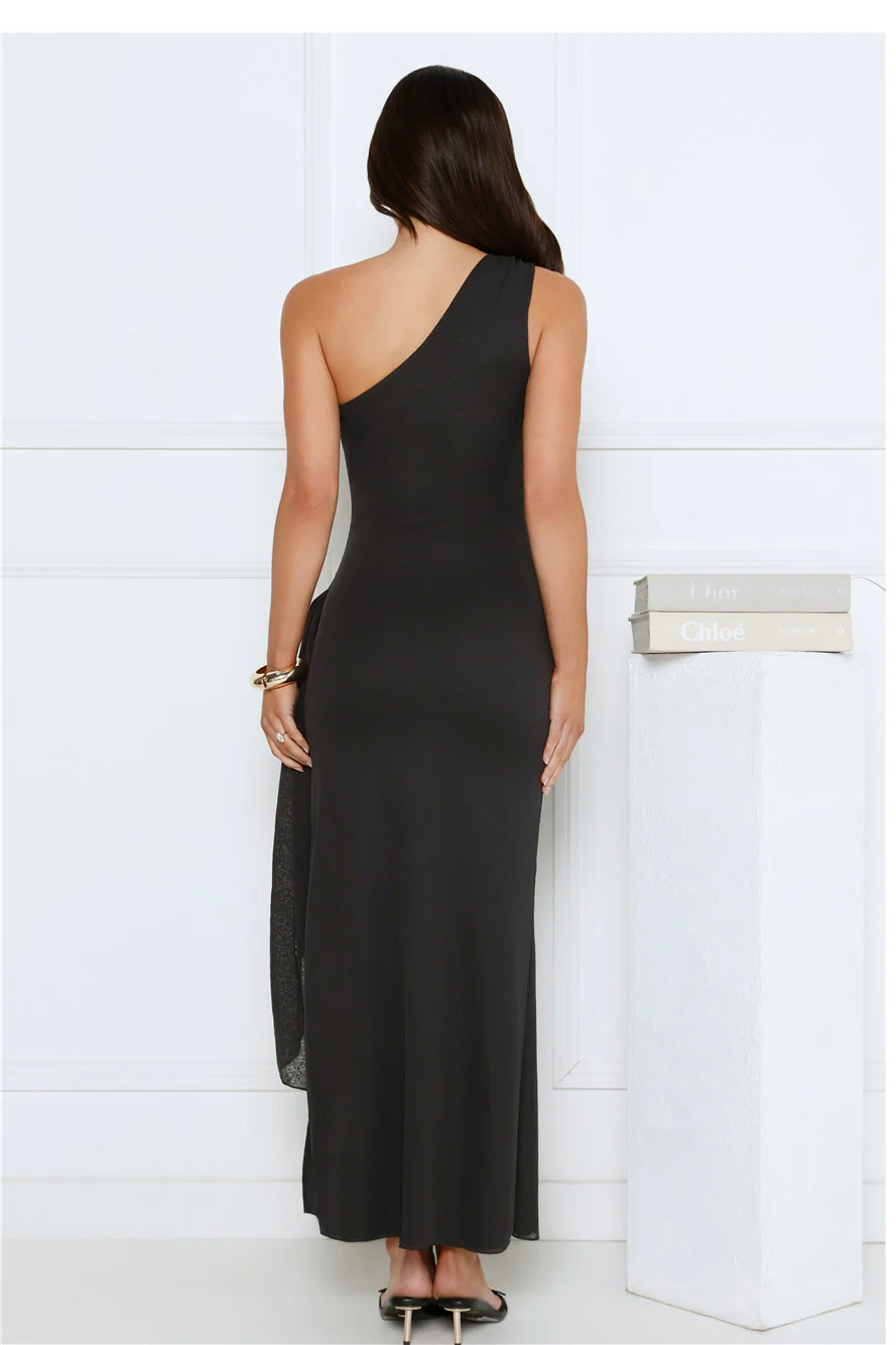 Tidal Dream One Shoulder Maxi Dress Black
