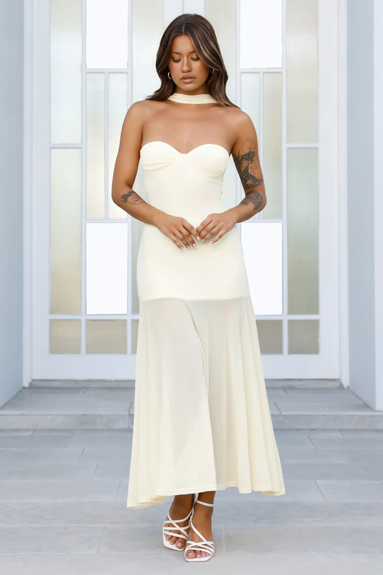 Serene Sway Strapless Maxi Dress Yellow