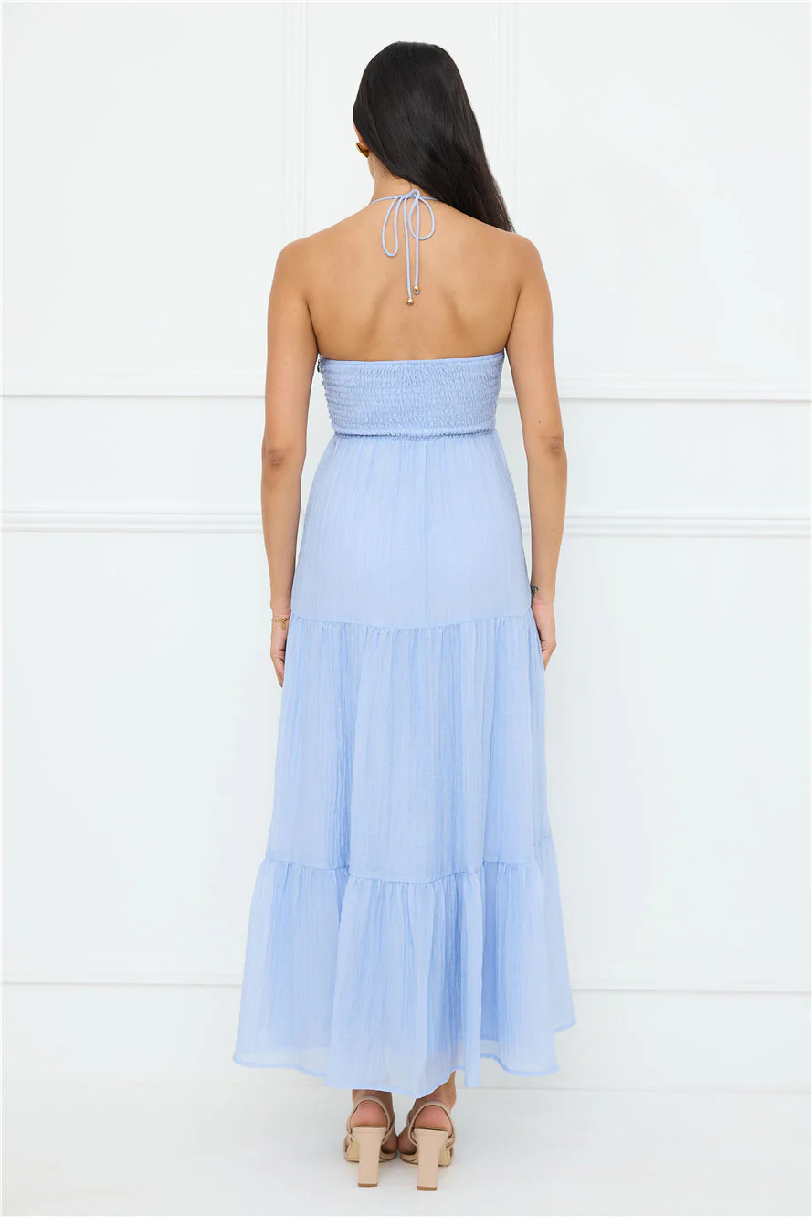 Sunshine Escape Halter Maxi Dress Blue