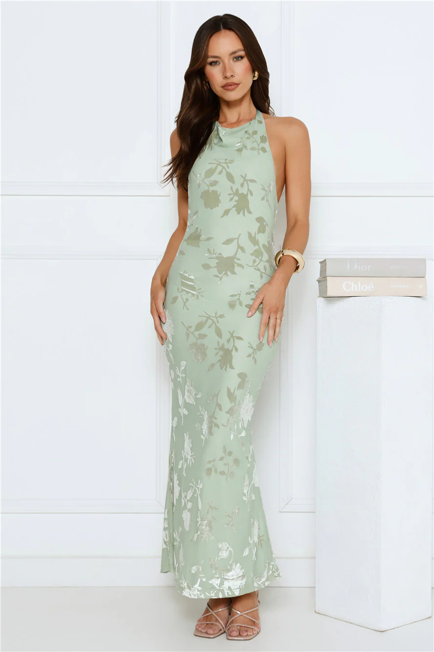 Silk Envy Halter Maxi Dress Sage