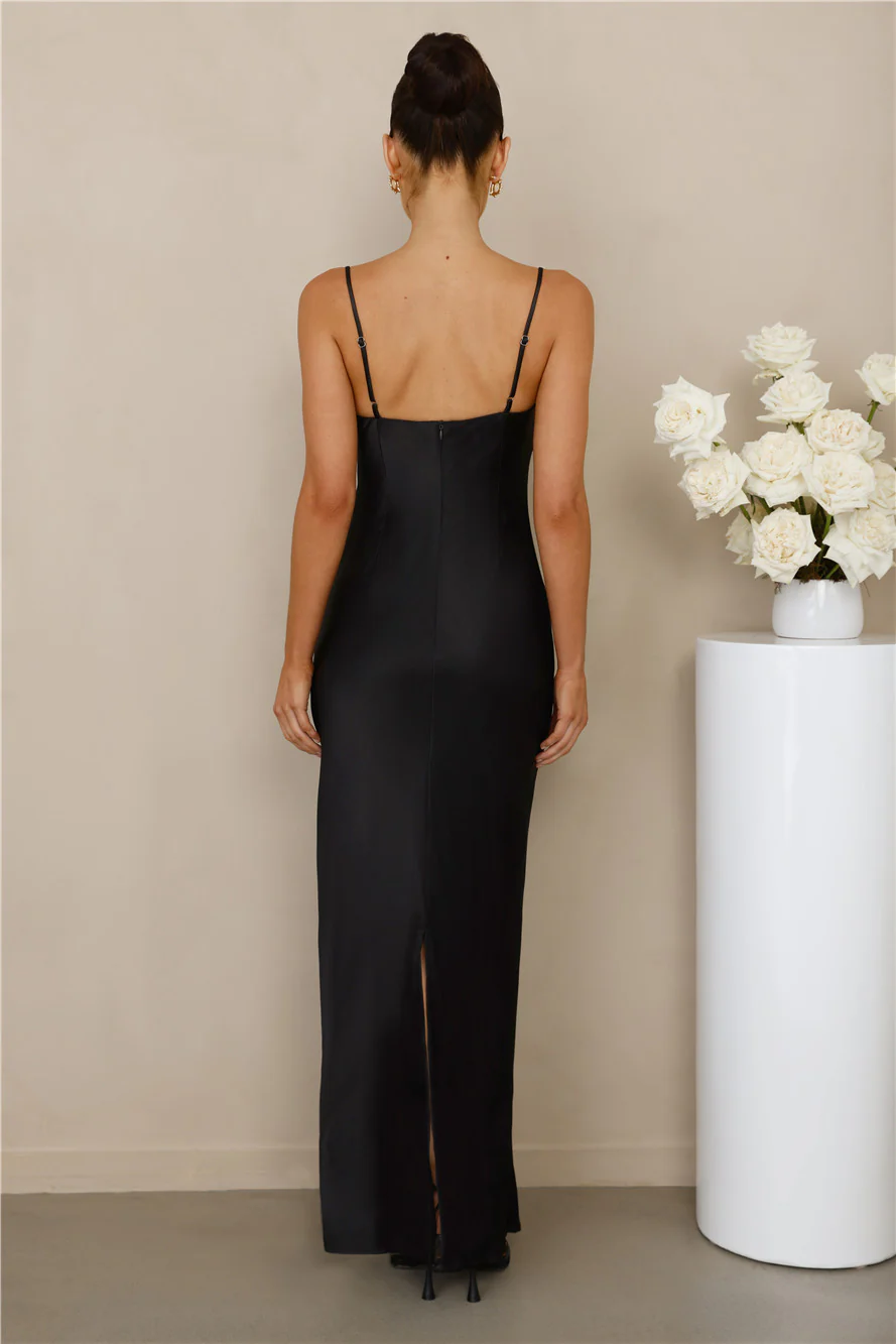 The Madeline Cowl Satin Maxi Dress Black