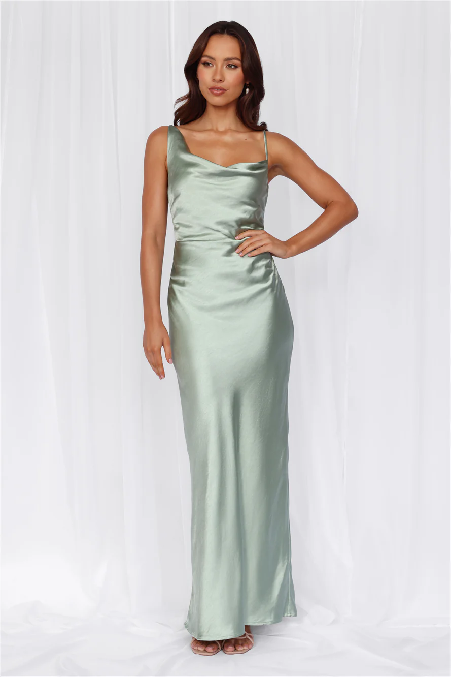 The Madeline Cowl Satin Maxi Dress Sage