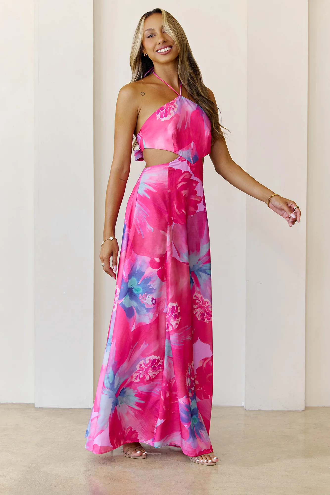 Viola Halter Maxi Dress Fuchsia