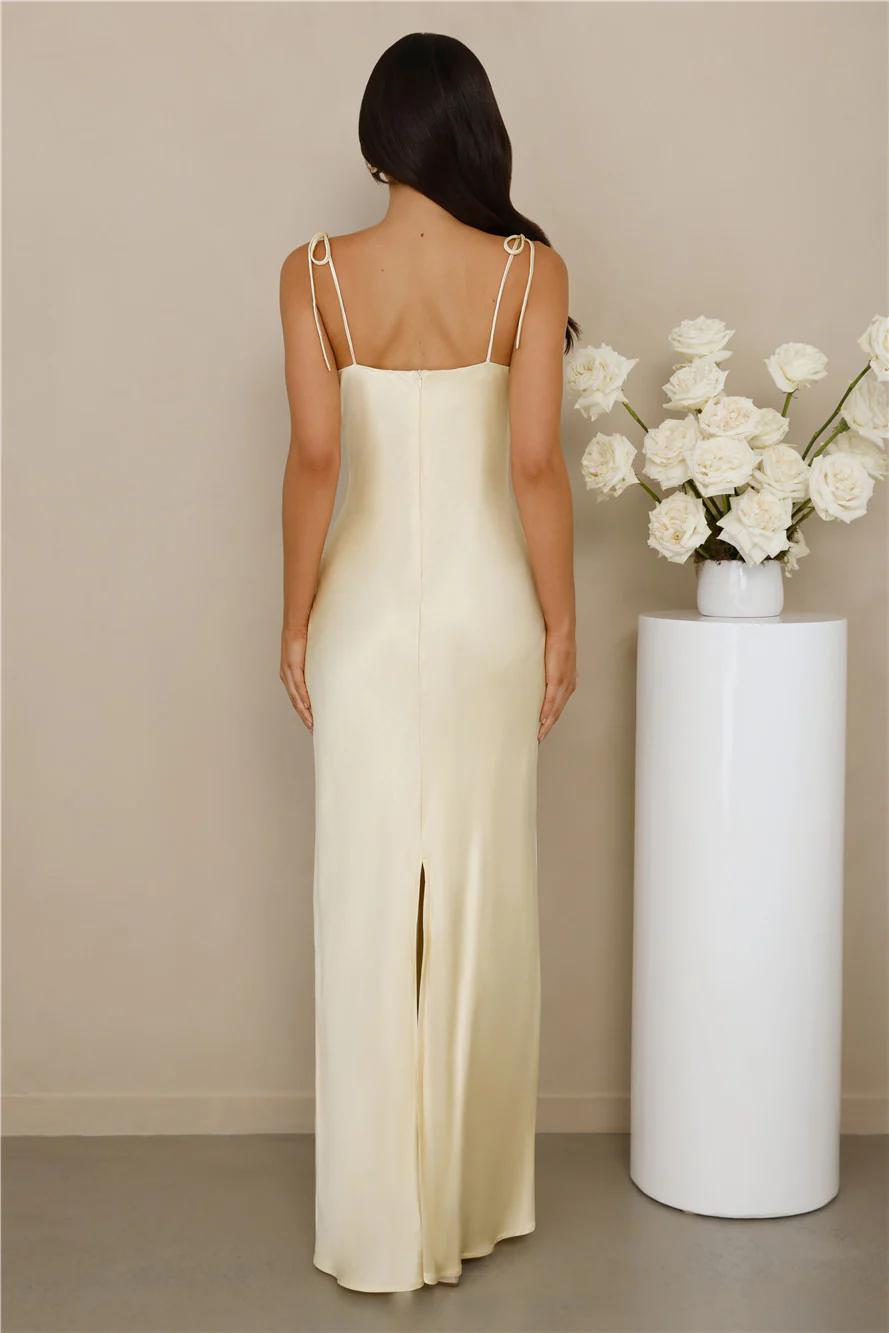 The Penelope Cowl Satin Maxi Dress Yellow