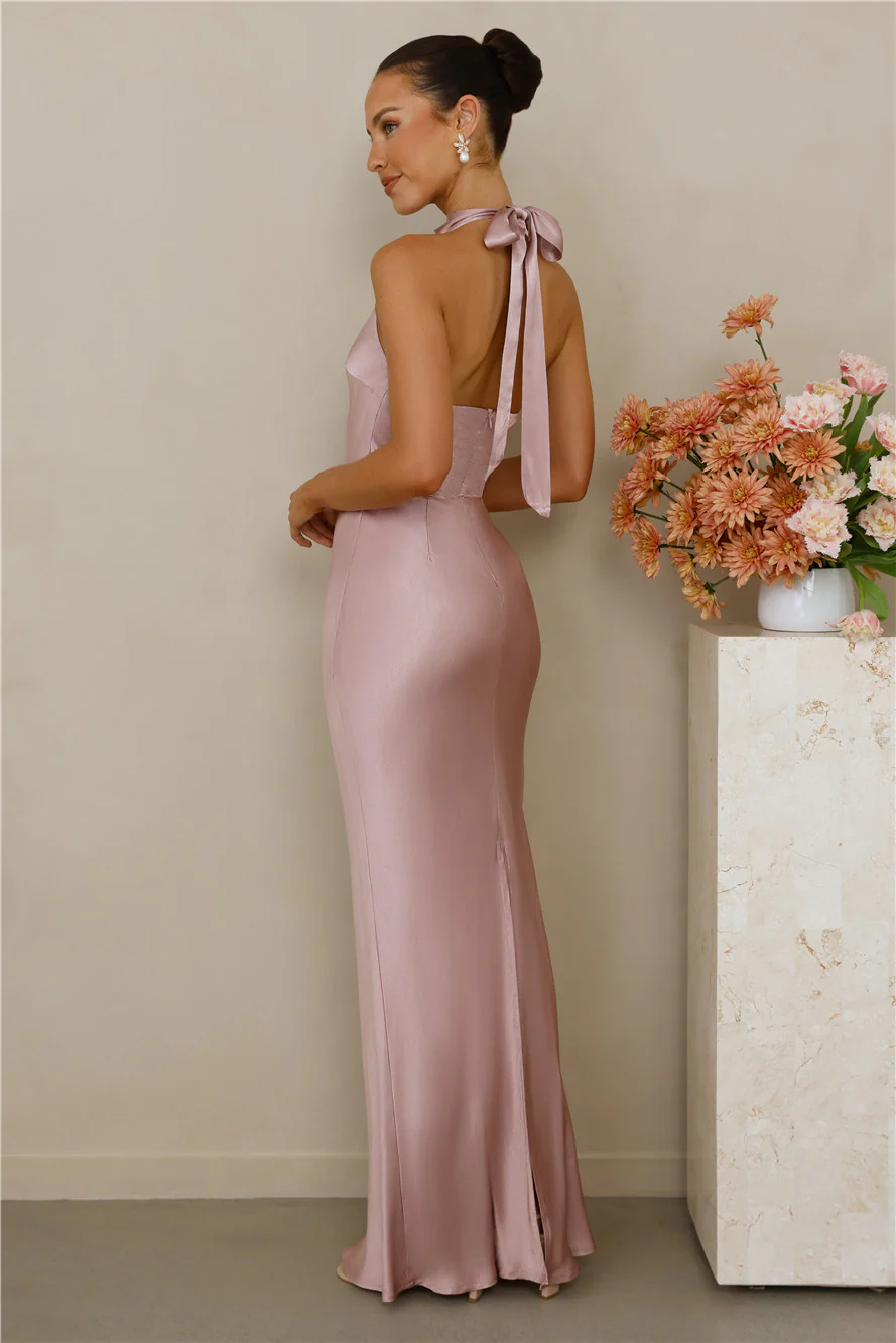 The Cleo Halter Satin Maxi Dress Dusty Pink