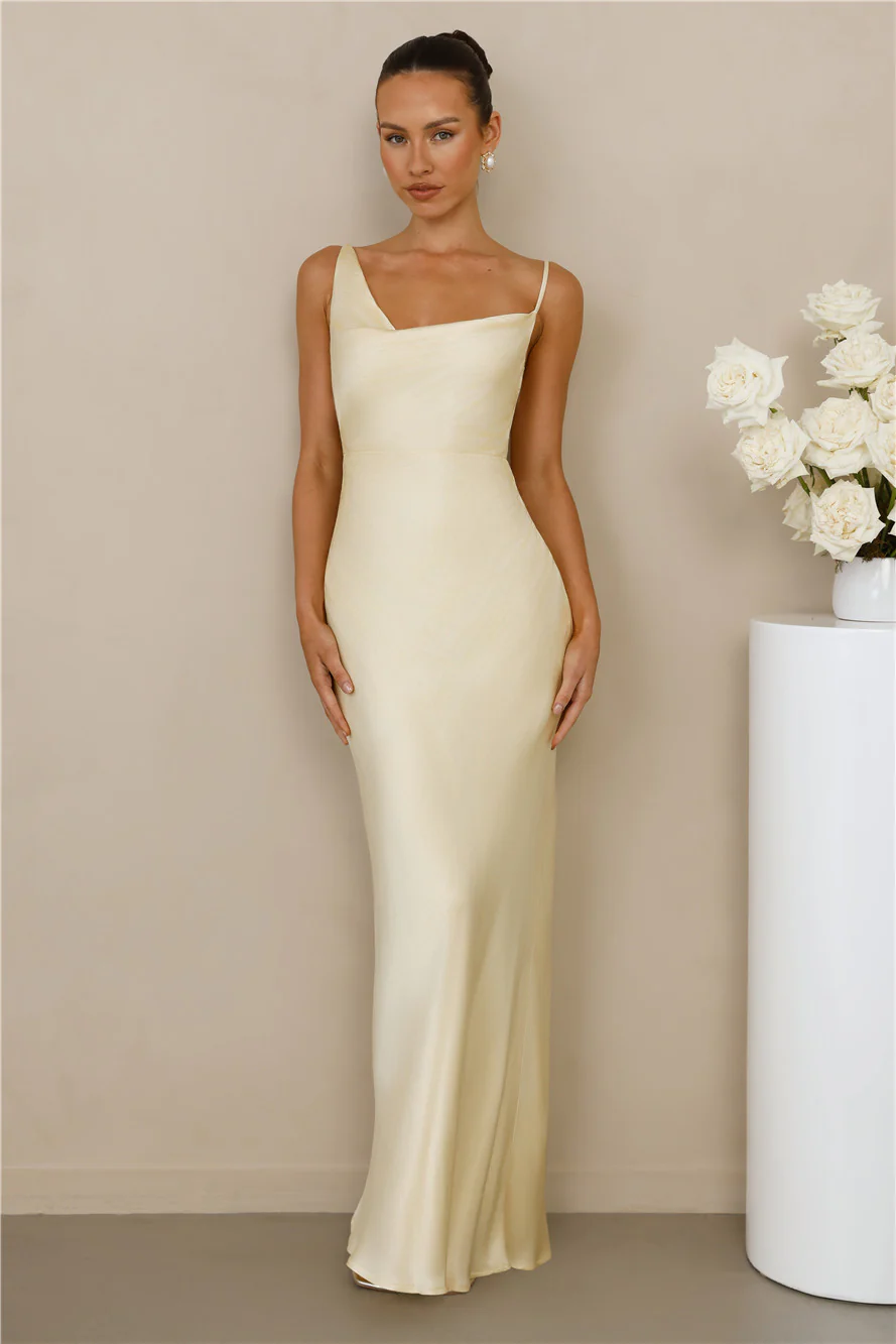 The Madeline Cowl Satin Maxi Dress Yellow