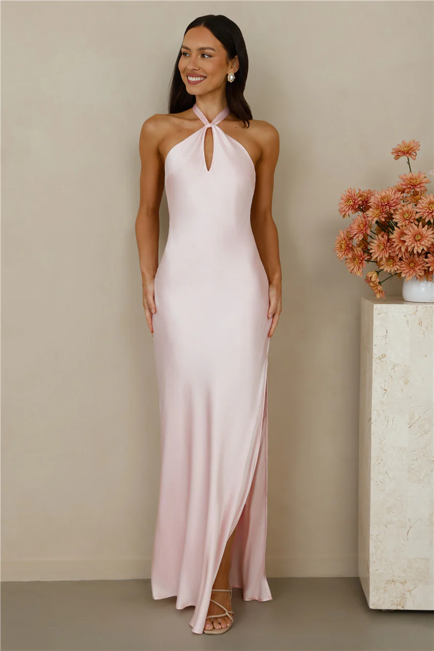 The Delilah Satin Halter Maxi Dress Pink