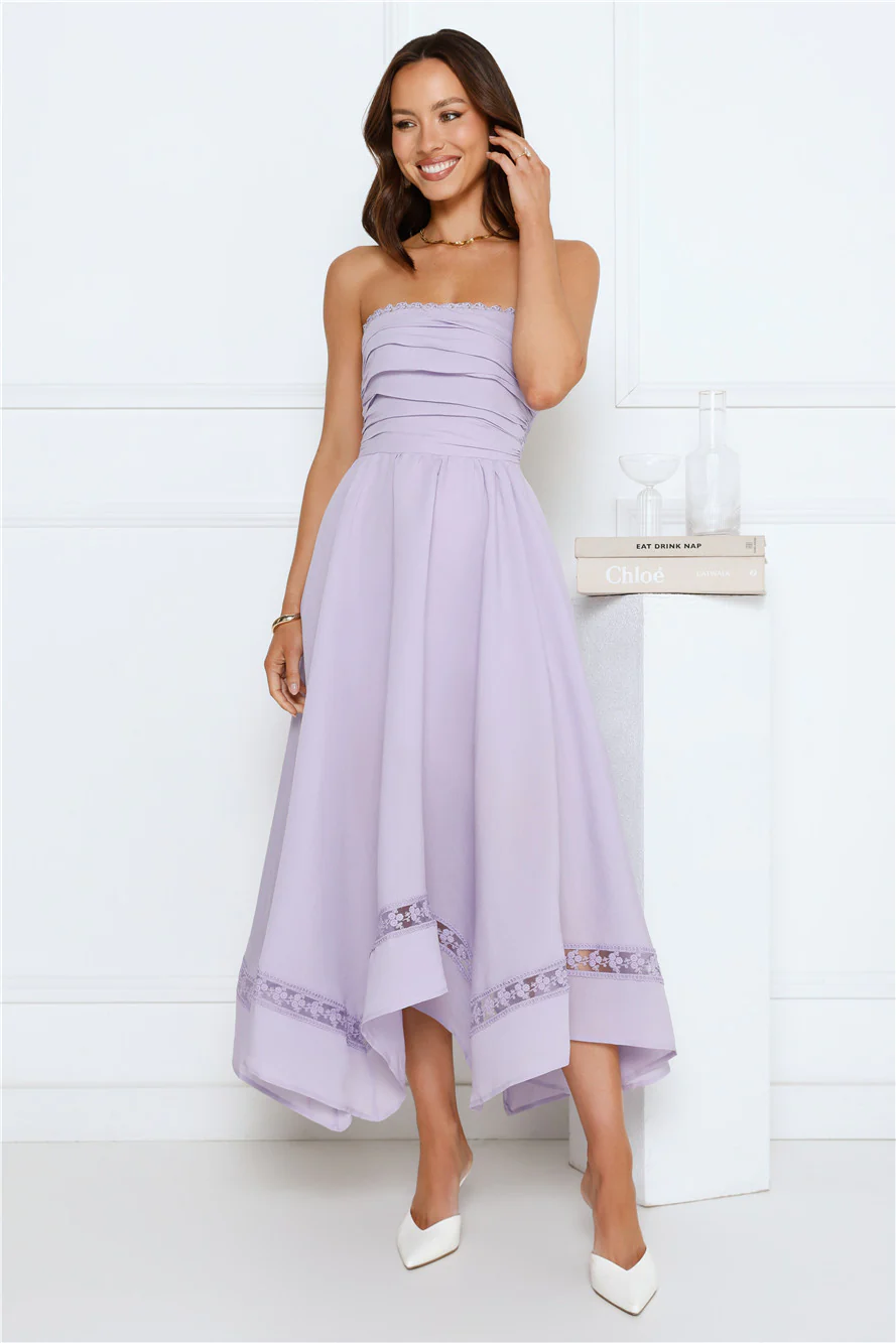Visit The Moon Strapless Midi Dress Lilac