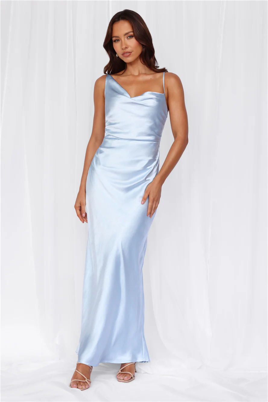 The Madeline Cowl Satin Maxi Dress Blue