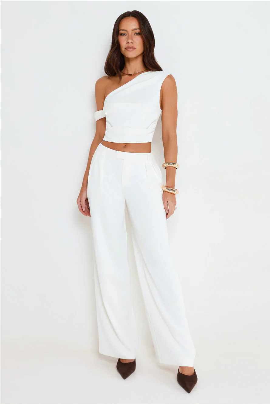 The Edit Tailored Off Shoulder Crop Top White