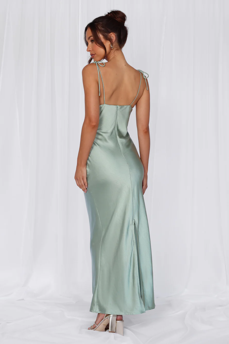 The Penelope Cowl Satin Maxi Dress Sage