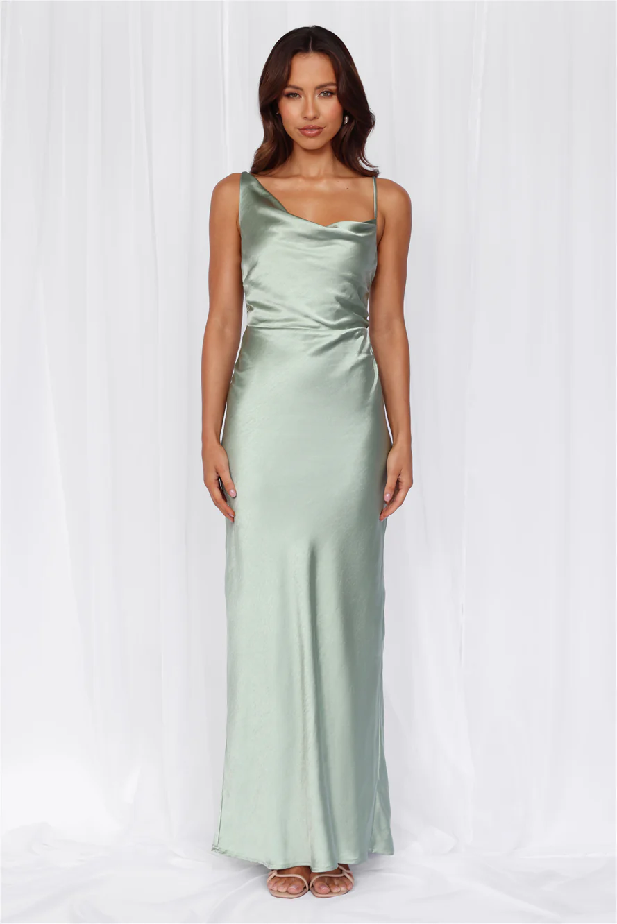 The Madeline Cowl Satin Maxi Dress Sage