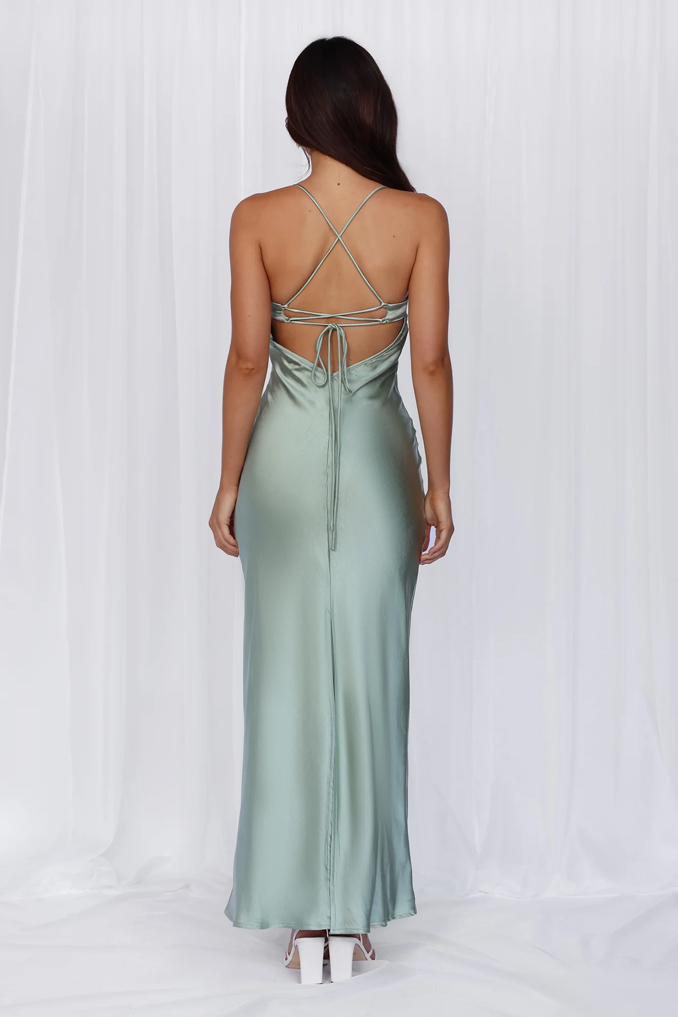 The Samara Satin Maxi Dress Sage