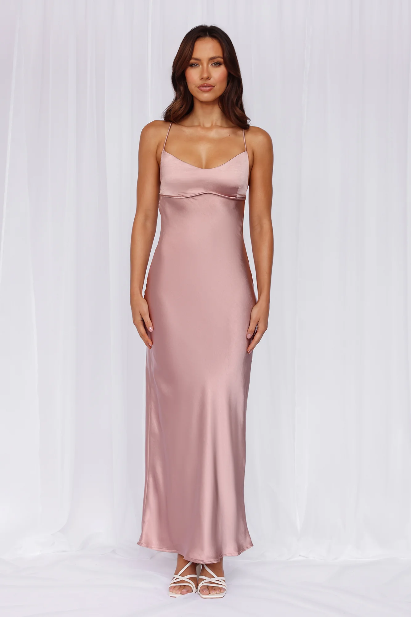 The Samara Satin Maxi Dress Dusty Pink