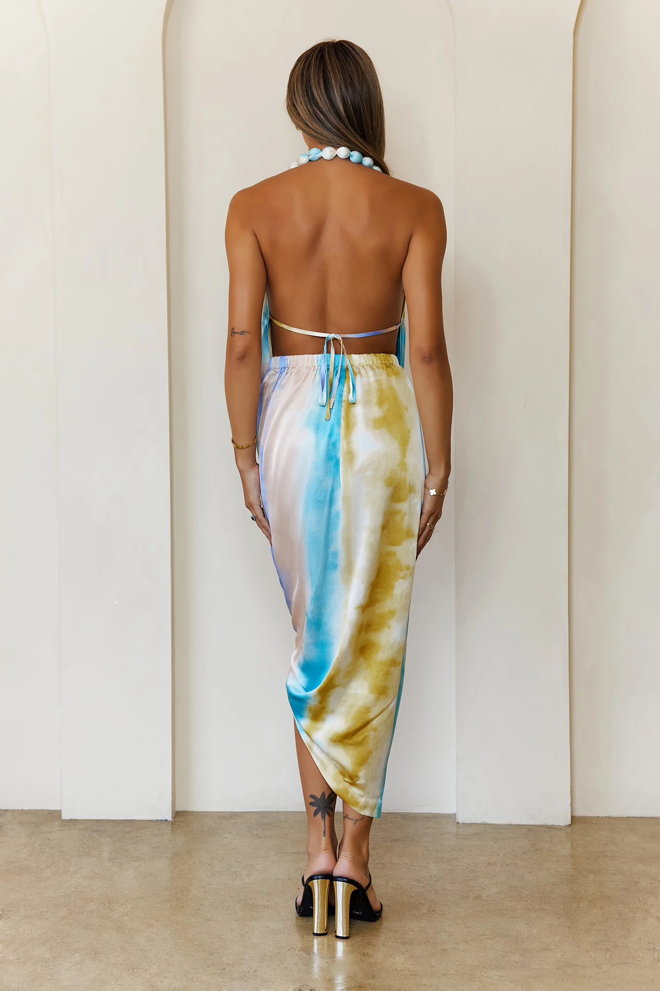Sunset On The Sand Satin Midi Dress Aqua