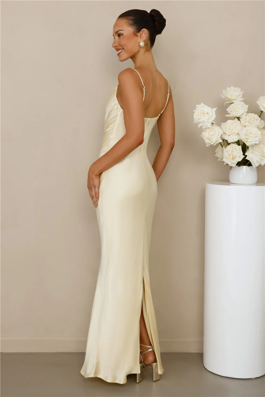 The Madeline Cowl Satin Maxi Dress Yellow