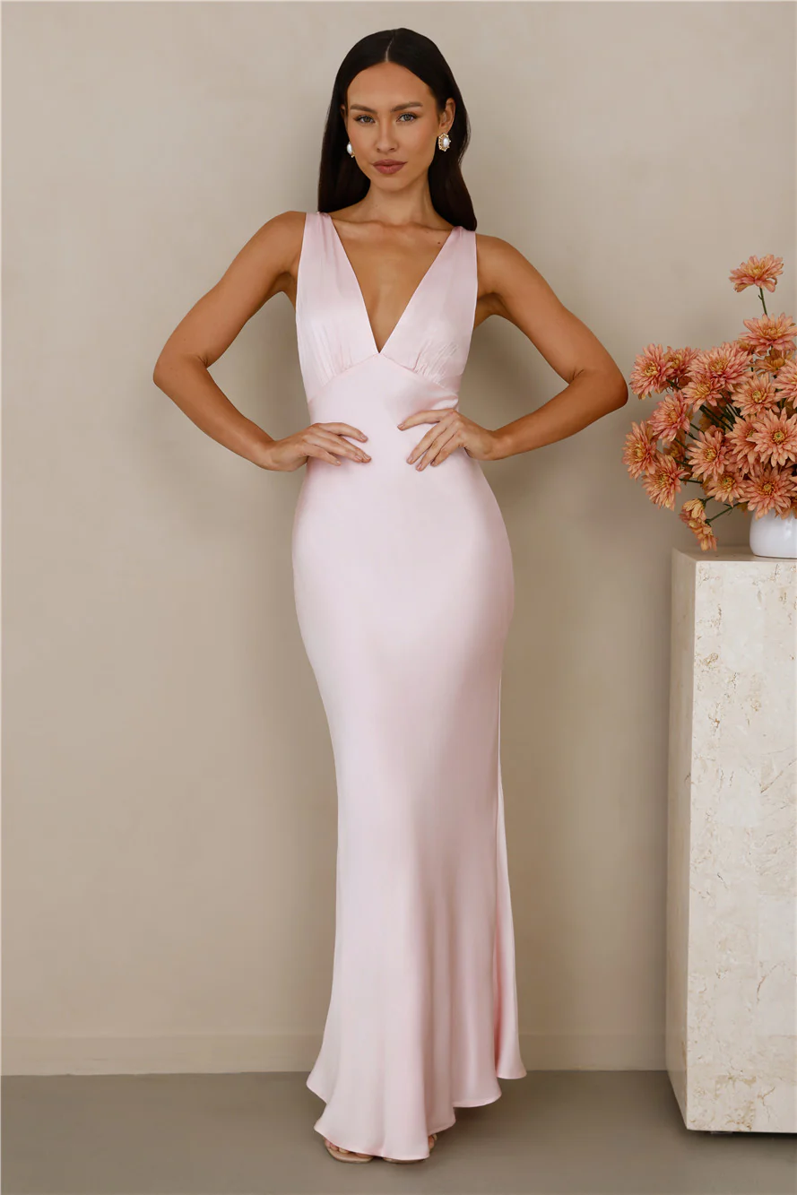 The Isabeau Satin Maxi Dress Pink