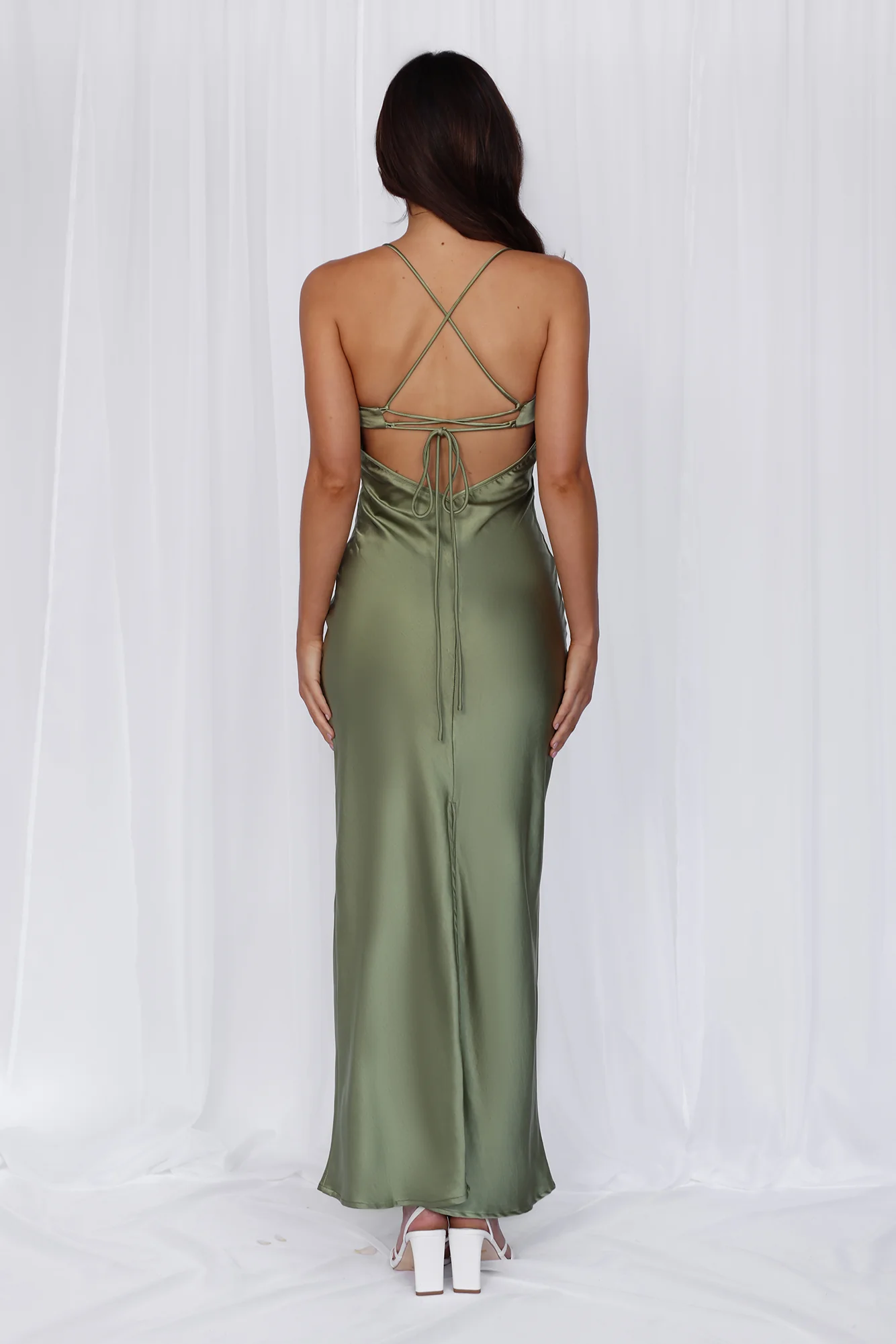 The Samara Satin Maxi Dress Olive