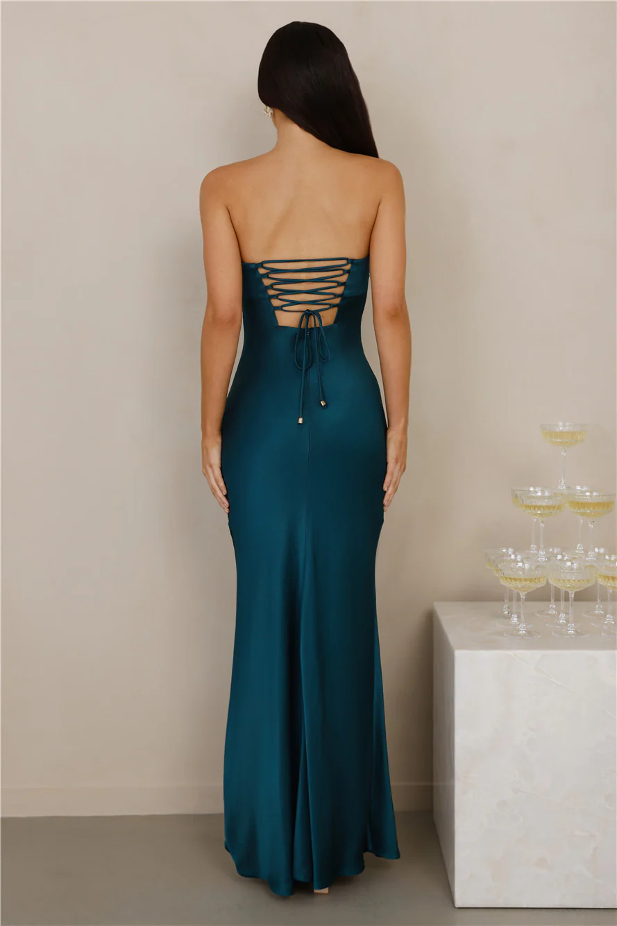 The Seraphina Strapless Satin Maxi Dress Teal