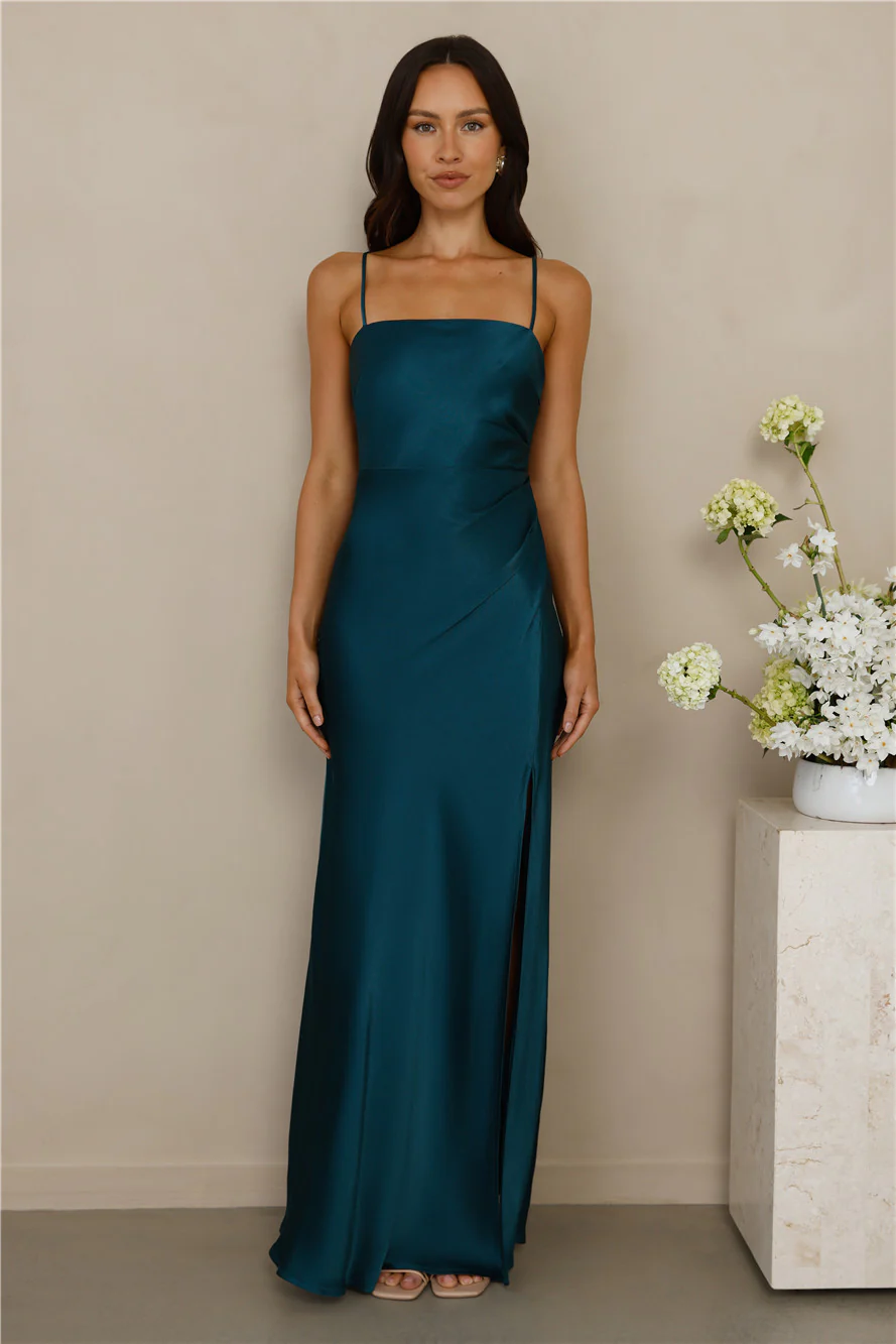 The Violetta Satin Maxi Dress Teal