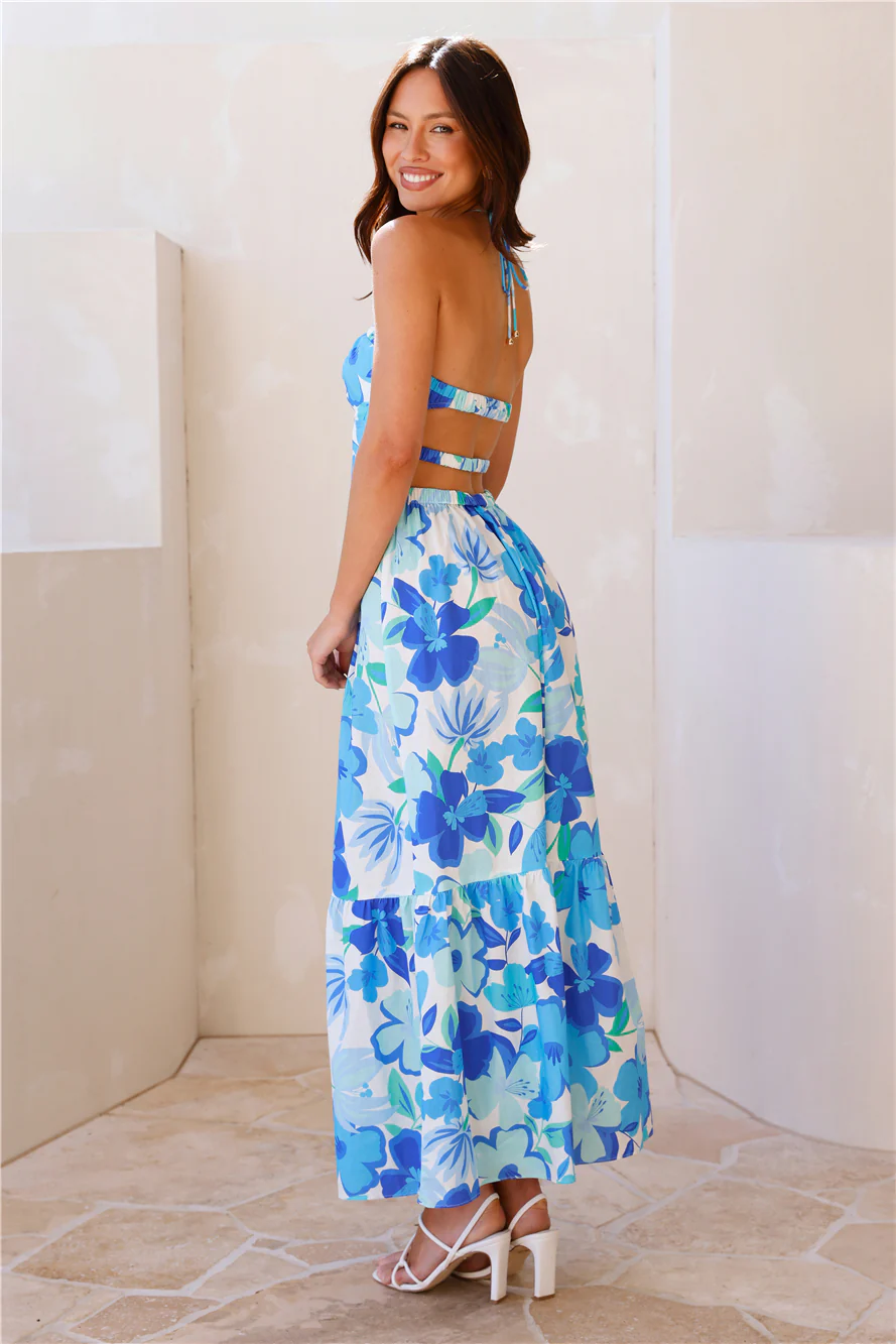 Surfside Escape Halter Maxi Dress Blue