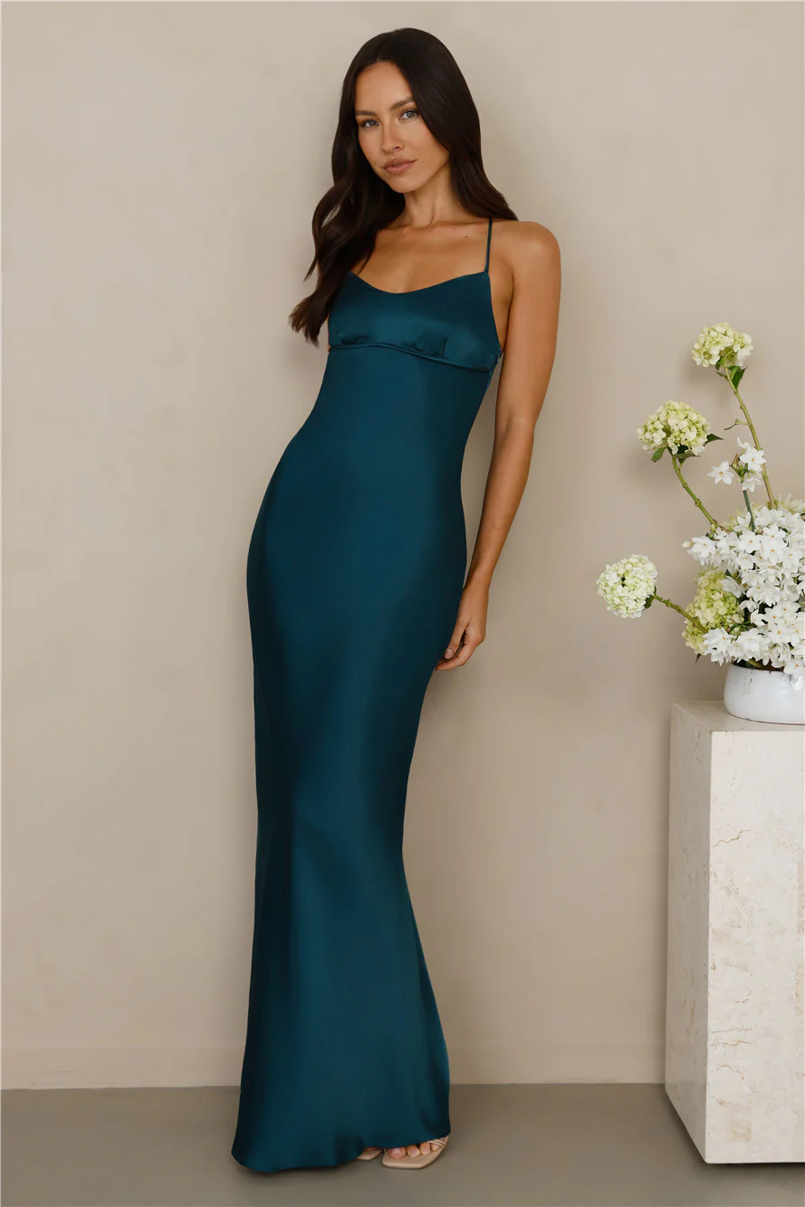 The Samara Satin Maxi Dress Teal