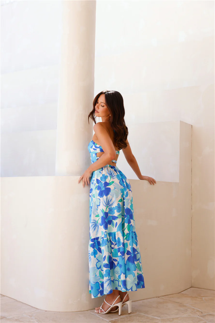 Surfside Escape Halter Maxi Dress Blue