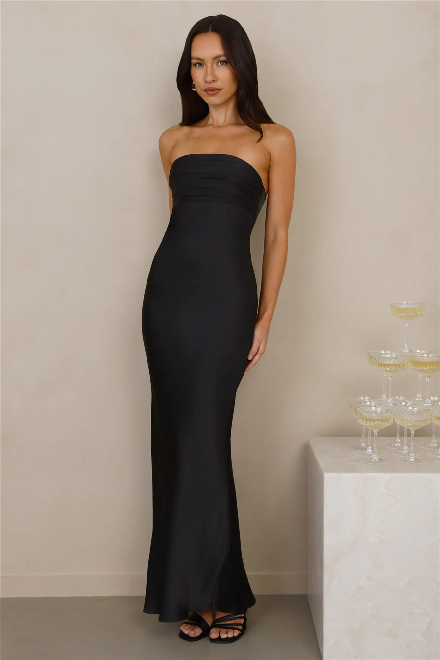 The Seraphina Strapless Satin Maxi Dress Black