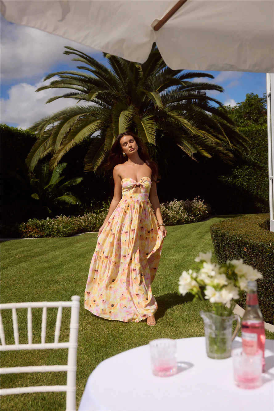 Sunlit Romance Strapless Maxi Dress Print