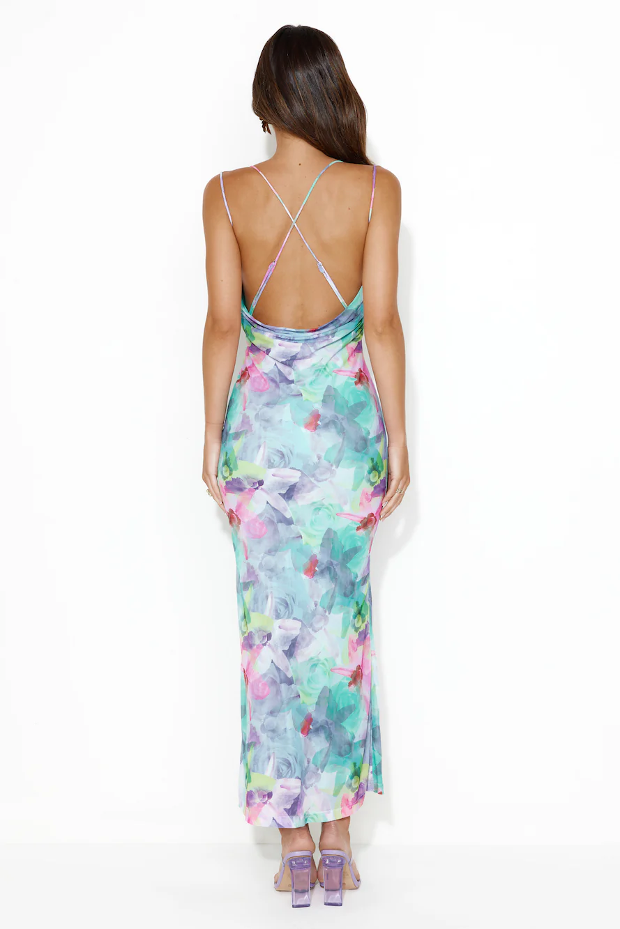 Unlike You Mesh Maxi Dress Blue
