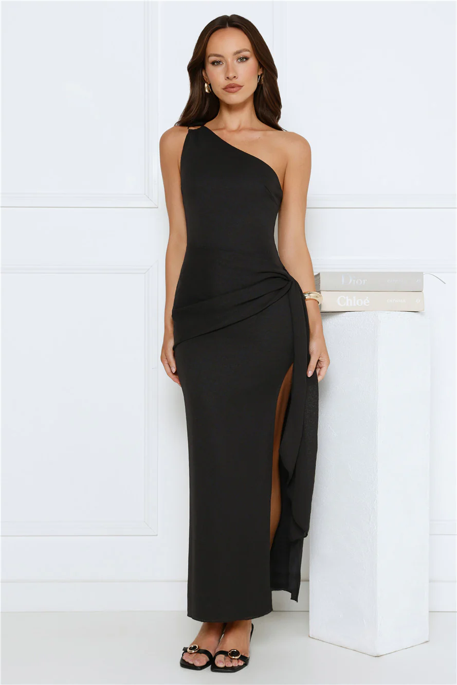 Tidal Dream One Shoulder Maxi Dress Black