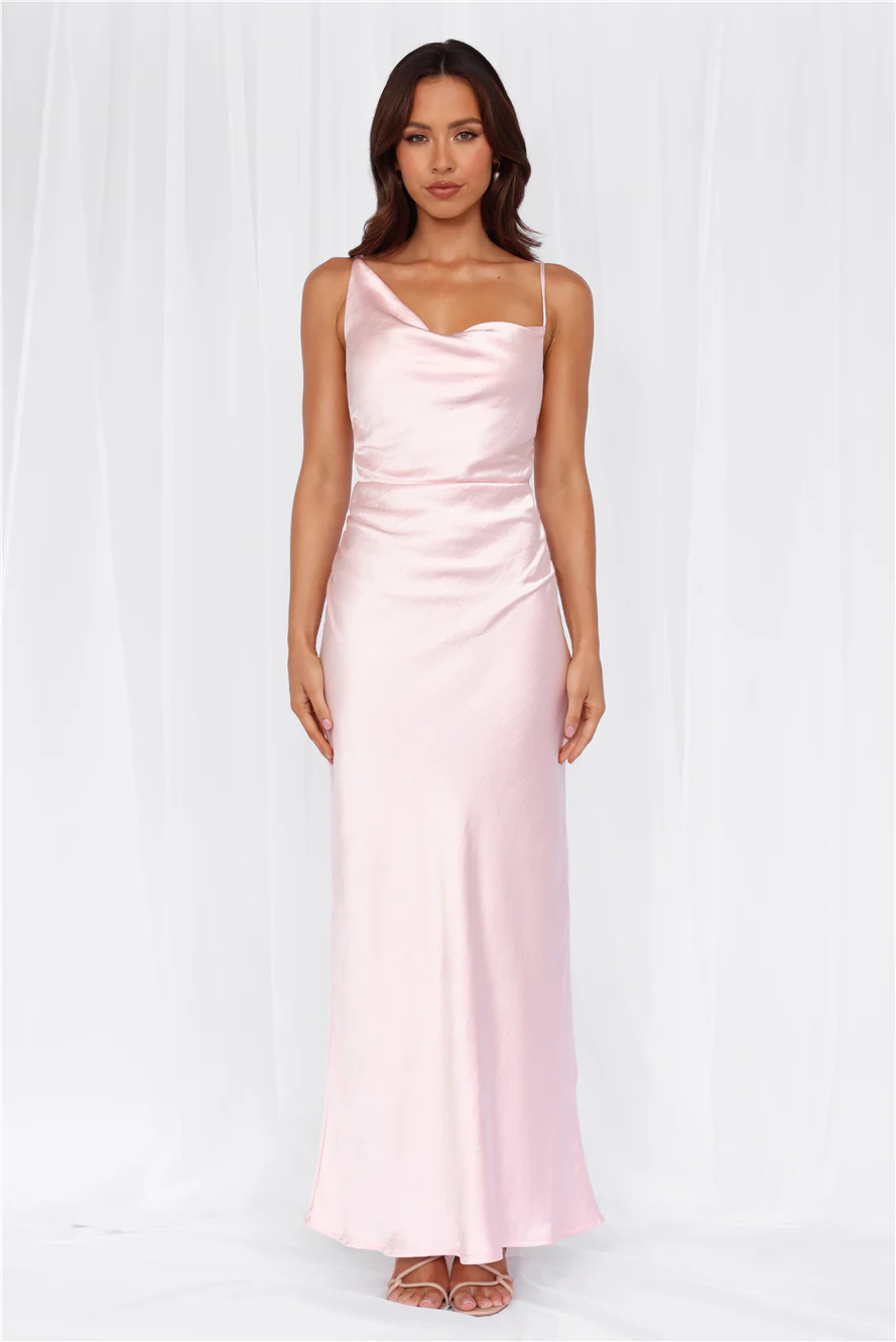 The Madeline Cowl Satin Maxi Dress Pink