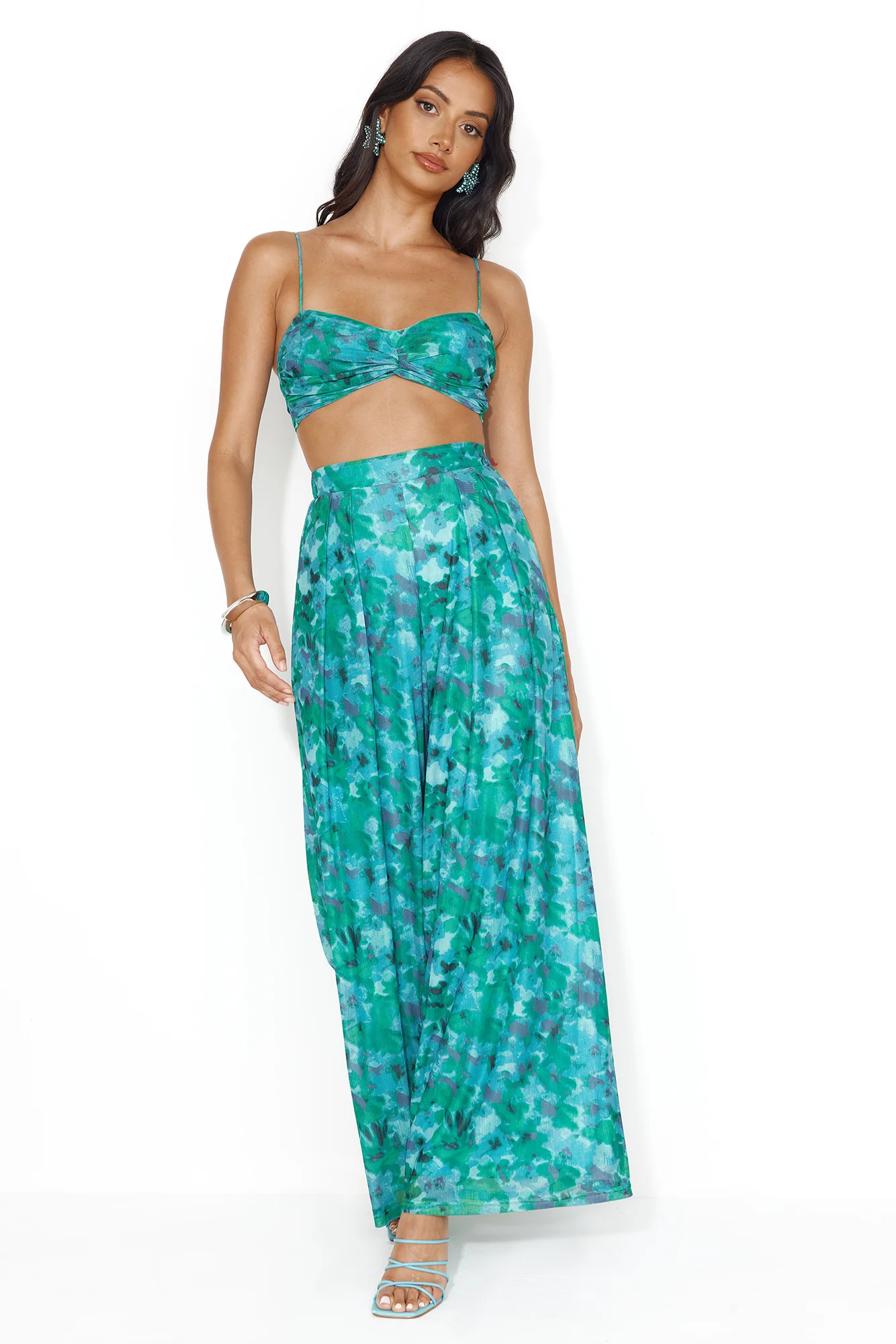 Tropical Rainforest Mesh Wide Leg Pants Green