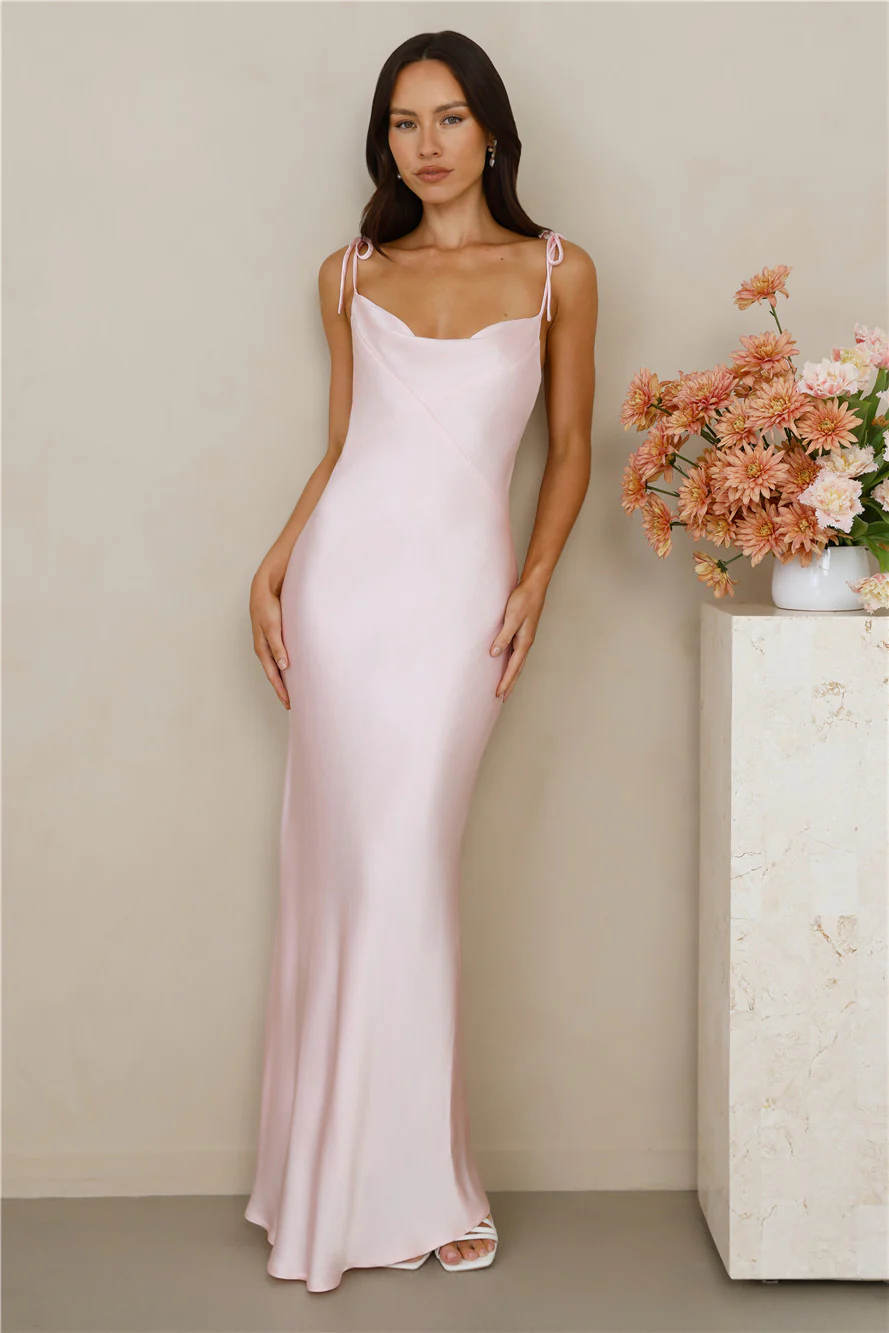 The Penelope Cowl Satin Maxi Dress Pink