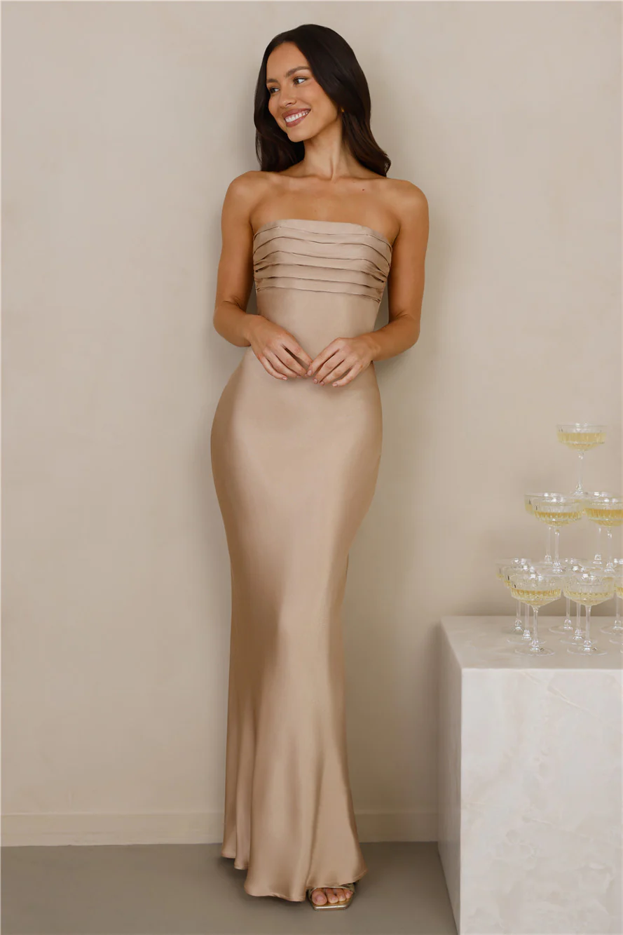The Seraphina Strapless Satin Maxi Dress Champagne