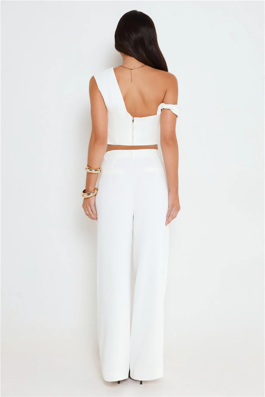 The Edit Tailored Off Shoulder Crop Top White