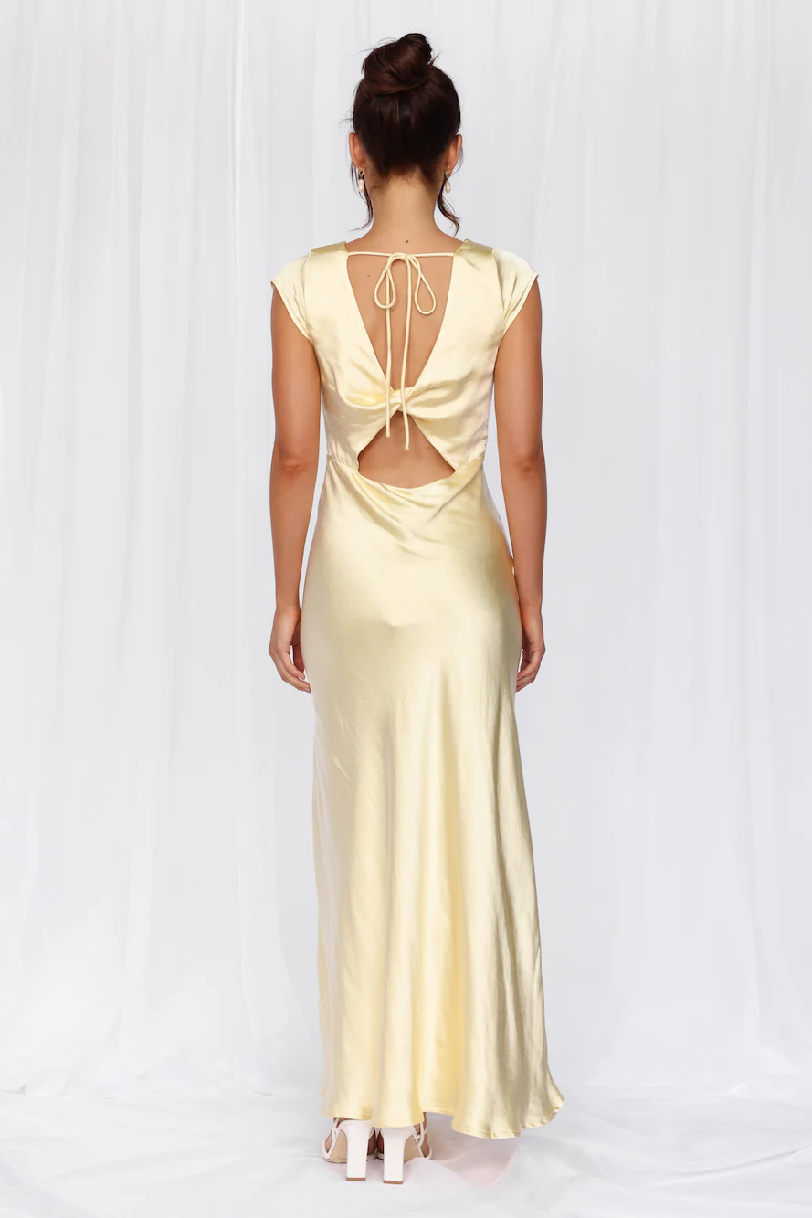 The Valentina Cap Sleeve Satin Maxi Dress Yellow