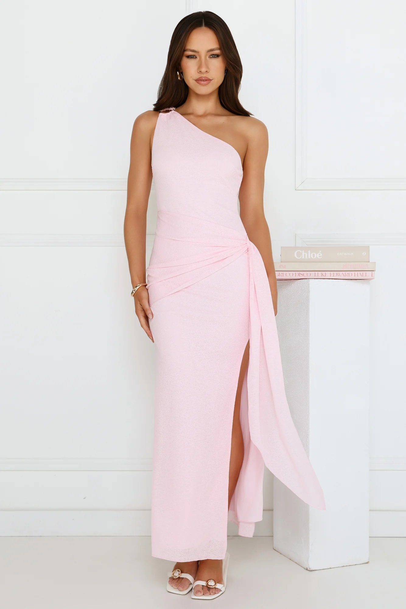 Tidal Dream One Shoulder Maxi Dress Pink