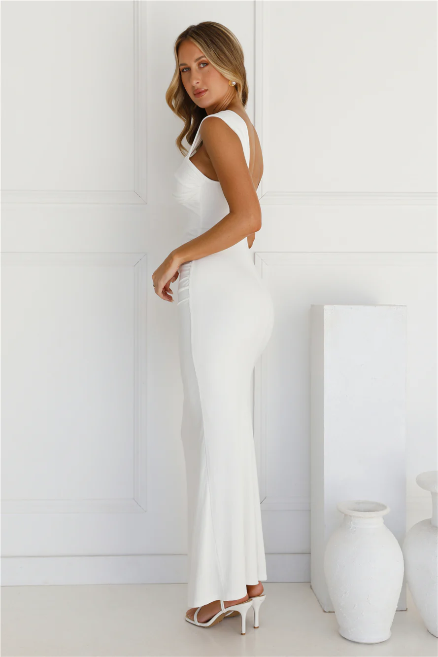 Upscale Ribbed Maxi Dress White