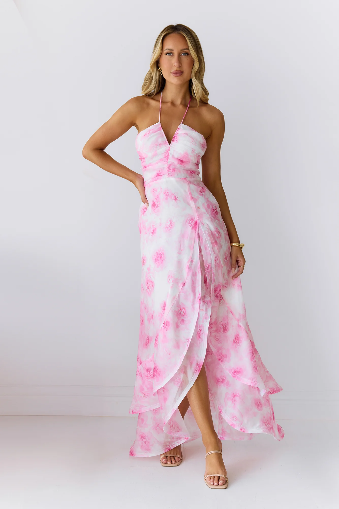 Strawberry Pop Halter Maxi Dress Pink