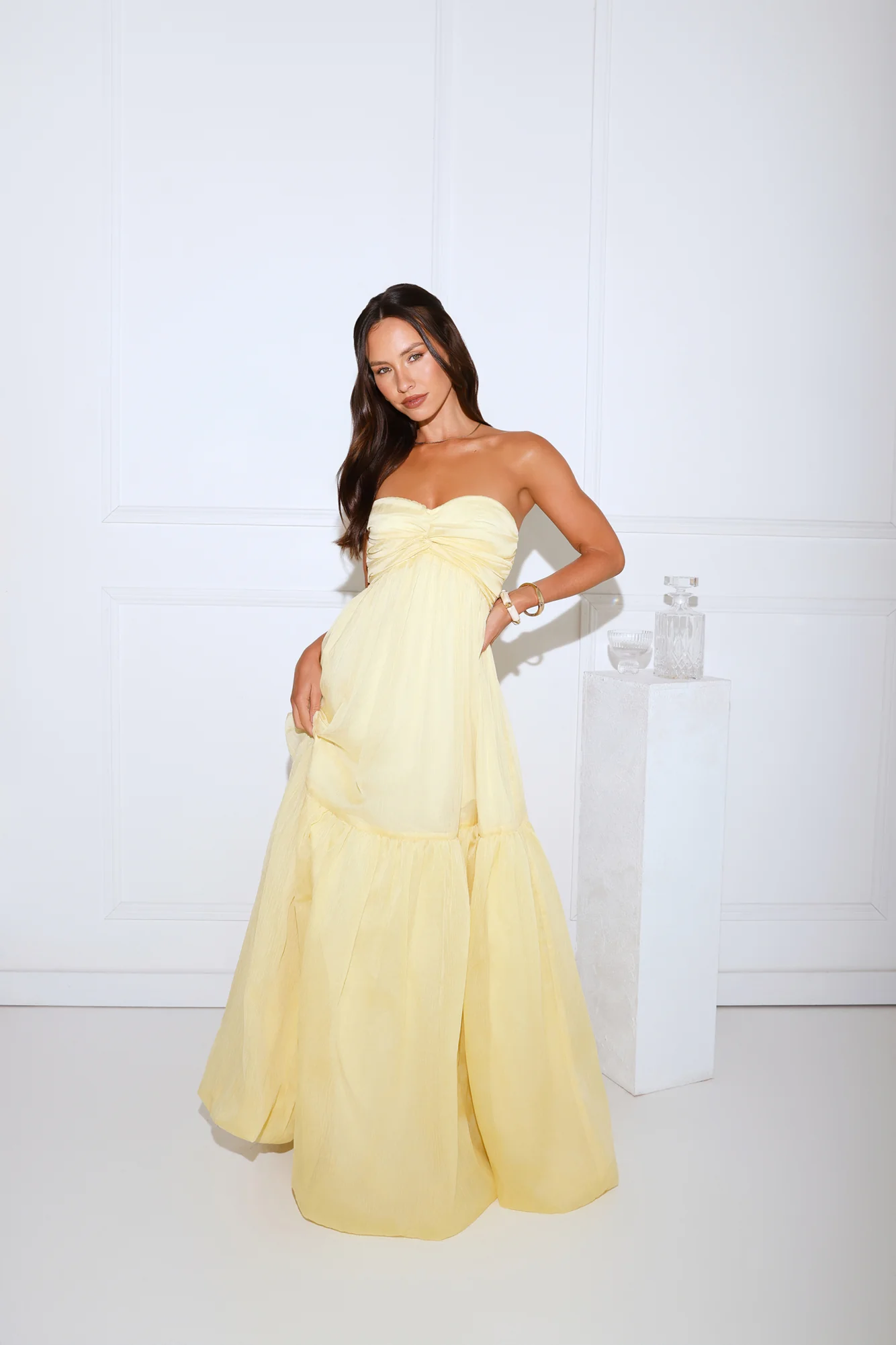 Unforgettable Style Strapless Maxi Dress Yellow