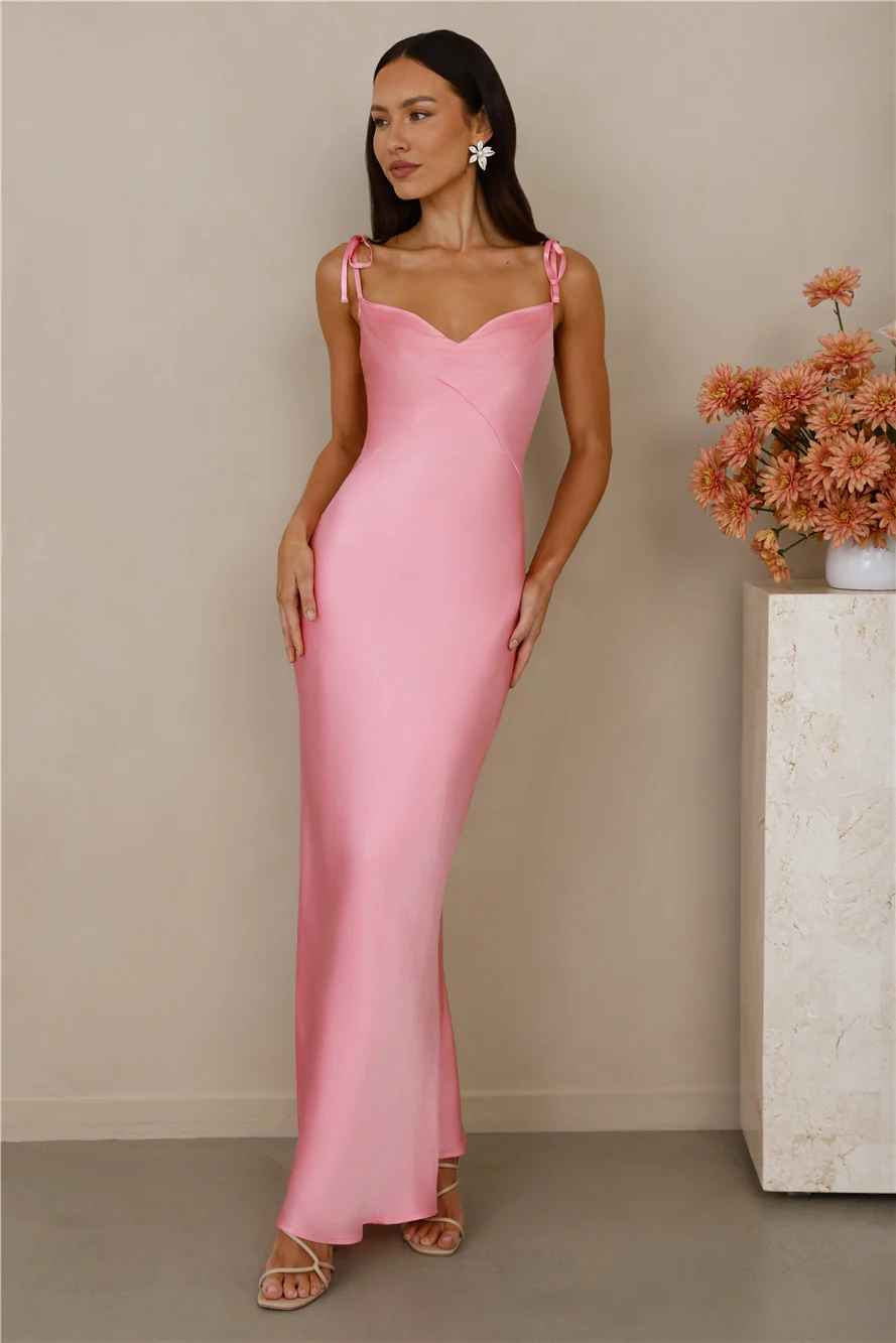 The Penelope Cowl Satin Maxi Dress Candy
